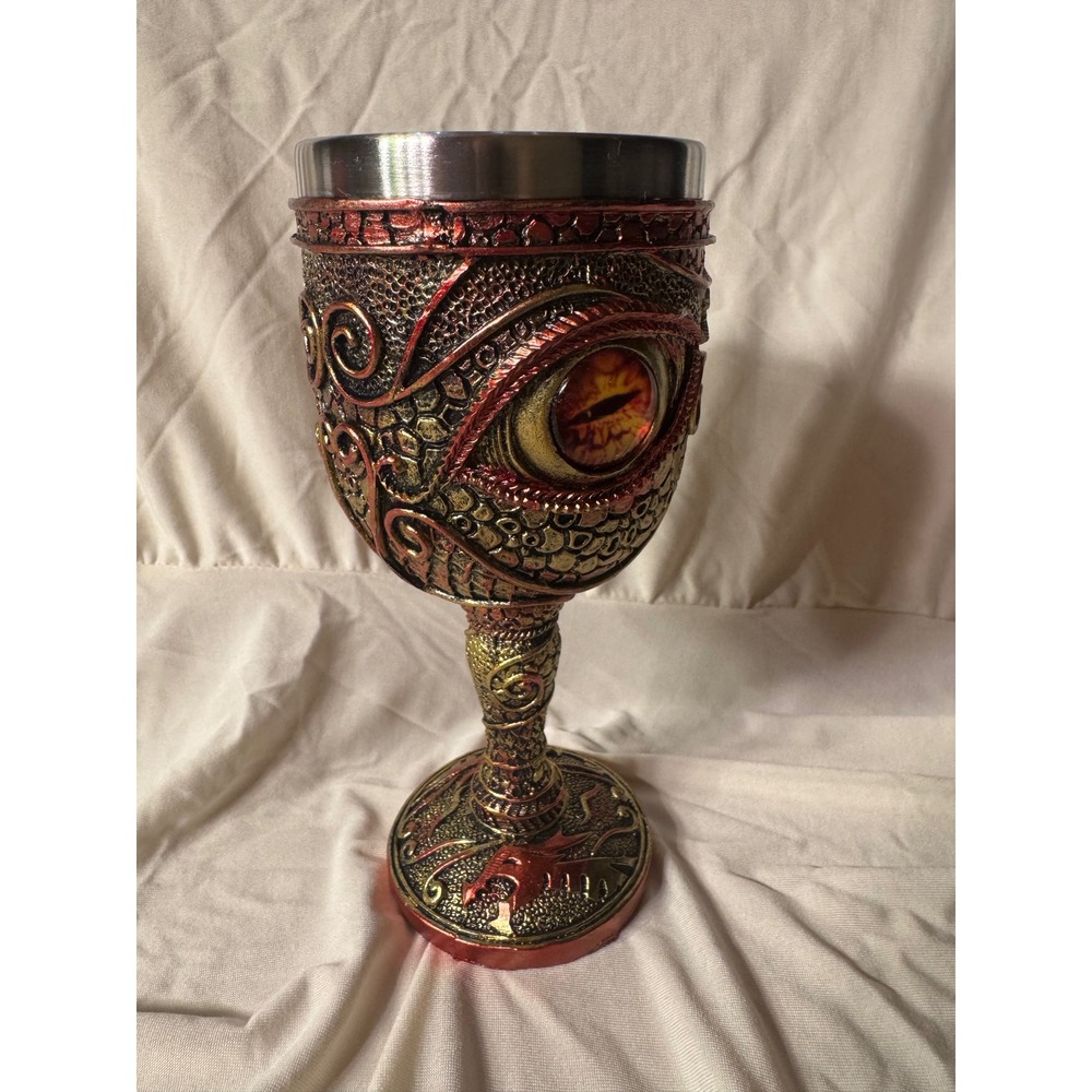 Dragon Eye Gothic Chalice Goblet Stainless Steel Fantasy Medieval Decor Red Gold - Picture 14 of 14